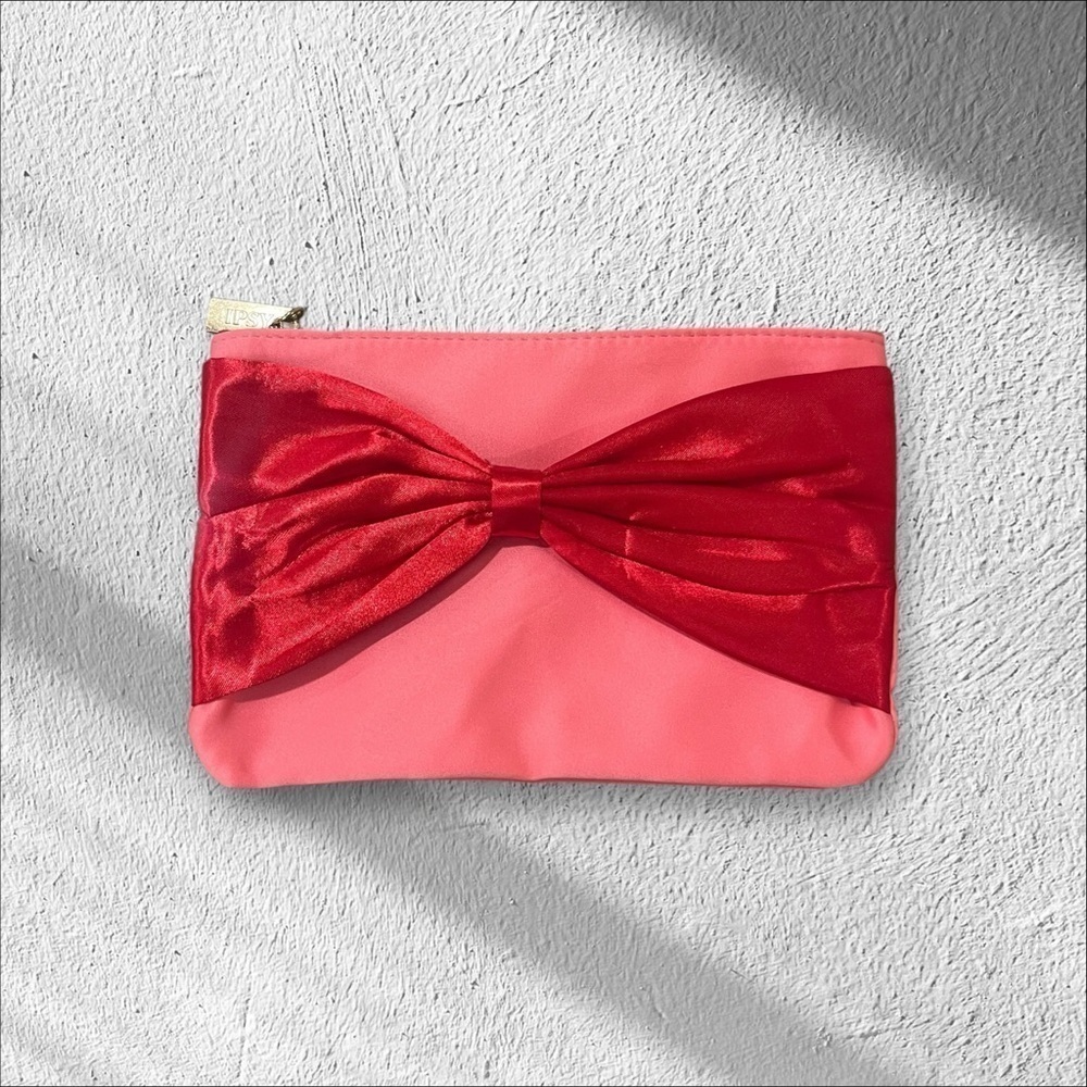 Ipsy elegant red bow and pink color make up bag December 2024 zipper New